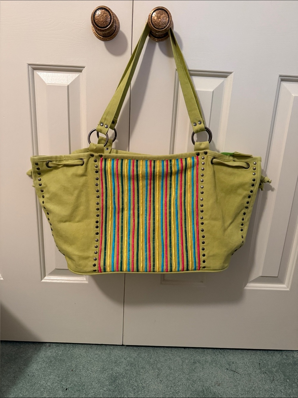 Green Stripe Accent Nikki Tote Bag